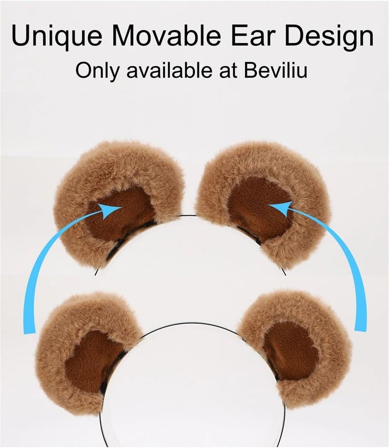 Beviliu Brown Bear Ears Cute Headband Fluffy Hairband, Animal Head Wear for Party Celebrations Halloween - Image 3